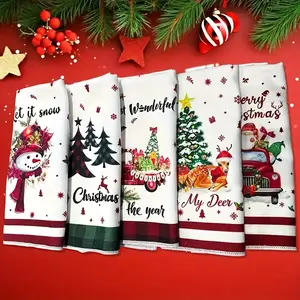 5-Piece Holiday Christmas Towel Set, High Absorbent Microfiber, Snowflake & Heart Design, Perfect for Kitchen & Bathroom Decor, Decorative Towels