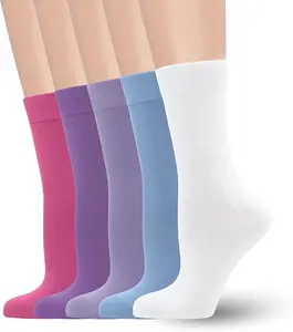 Women's Soft Thin Viscose Bamboo Crew Socks, Fit Stretchy Casual, Business, Dress Calf Sock 5 Pairs