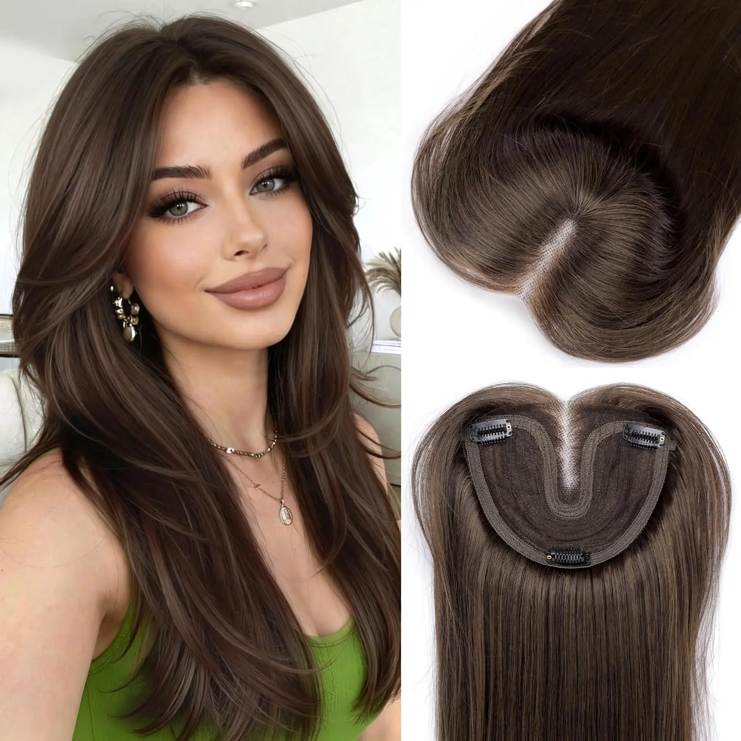 Hair Topper for Women, 22 Inch Clip In Hair Topper for Thinning Hair | Synthetic Hair, 5.5×6.5 Hand-Tied Lace Base, Breathable Clip In Topper , aNatural Volume and Coverage