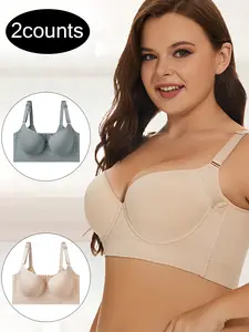 2-Pack Women's Adjustable Supportive Everyday Bras with Underwire, Comfortable Breathable Fit, Adjustable Straps to Prevent Sagging
