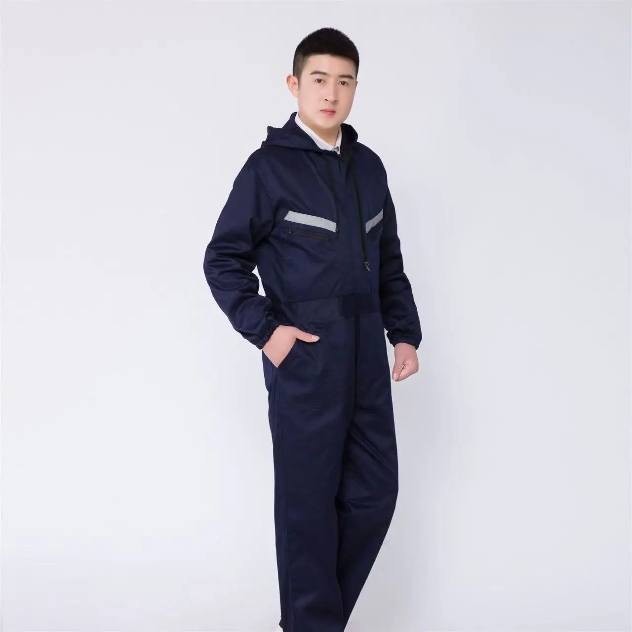 Hooded navy blue   polyester cotton