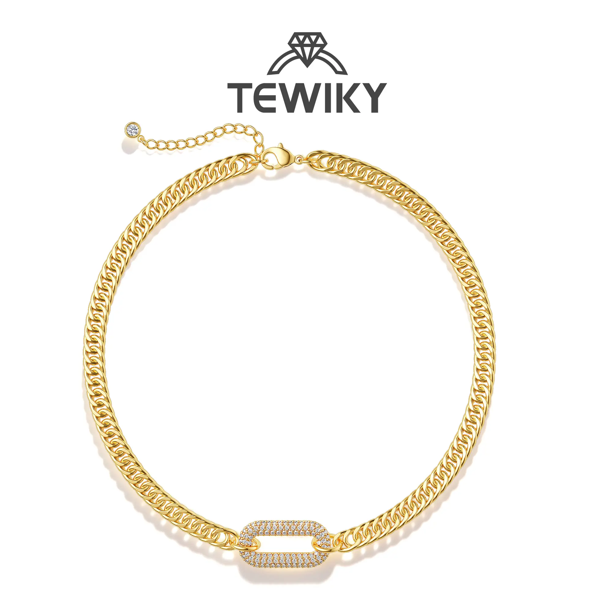Tewiky Choker Cuban Link Chain Necklace with Zircon Clasp for Men Women，Trendy Cuban Necklace For Women Gift 16 Inch Back To School