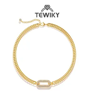 Tewiky Choker Cuban Link Chain Necklace with Zircon Clasp for Men Women，Trendy Cuban Necklace For Women Gift 16 Inch Back To School
