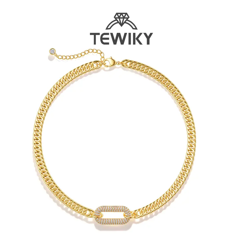 Tewiky Choker Cuban Link Chain Necklace with Zircon Clasp for Men Women,Trendy Cuban Necklace For Women Gift 16 Inch Back To School