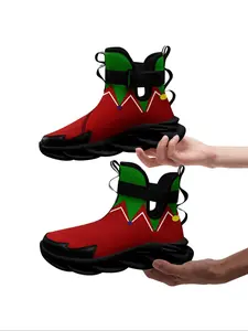 Men's Christmas Print High Top Sneakers with Reflective Tape Decor, Casual Comfortable Breathable Lightweight Shock Absorbing Non-slip Sports Running Shoes, Male All-match Round Toe Shoes