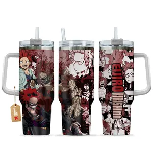 [Sip40 Otaku] My Hero Academia Eijiro Kirishima 40oz Stainless Steel Tumbler With Handle, Red Riot MHA Anime Cup, UA Hero Drinkware, Insulated Travel Mug for Iced Coffee, Otaku Gift for Anime Lovers & Gamers