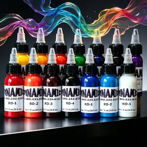 Dynamlc Color Co 14 Color Tattoo Ink Set, 1oz Vegan Tattoo Pigment Bottles, Fade Resistant Vibrant Tattoo Ink, Smooth Consistency Tattoo Supplies for Professional Tattooists & Beginner Tattoo Artists, Popular Tattoo Ink Kit in US Market