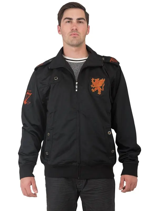 MEN'S BLACK POLY CINNAMON EMBROIDERY PATCHES PERFORMANCE TRACK JACKET