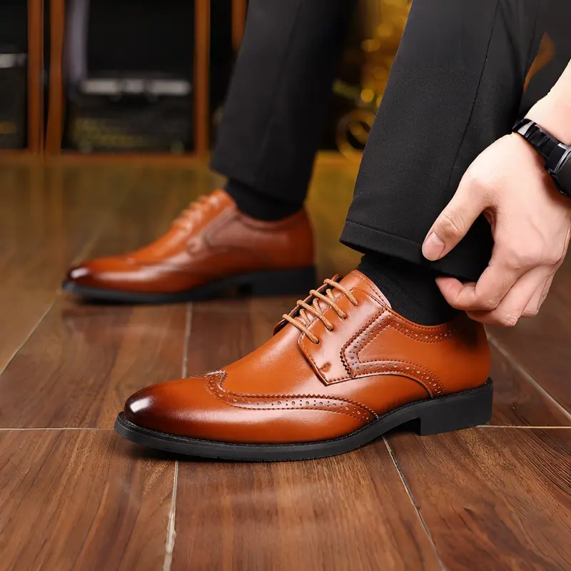 Elevate Your Style with Embroidered PU Oxfords, PU Leather Formal Shoes, Striped Pattern, Above Ankle Height, All-Season Wear, Rubber