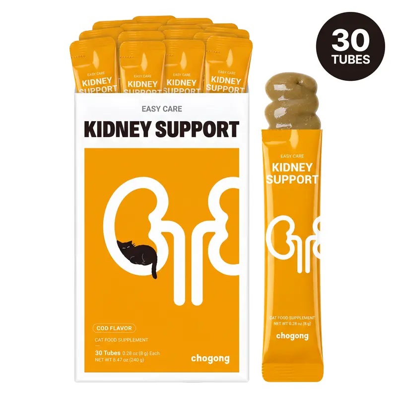[Chogong Official] Cat Kidney Support – Lickable Low Phosphorus Formula with Cranberry, Omega-3 & Vitamin B for Kidney & Hydration Support – Senior Cat Vitality Support, Cod Flavor, 30 Tubes