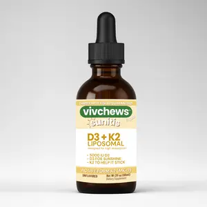 Vivchews Liposomal D3 + K2 Liquid - High-Absorption, 5,000 IU Vitamin D3, 100 mcg K2 (MK-7), MCT oil, Non-GMO, Gluten-Free, Vegan, Alcohol-Free, No Artificial Colors, Flavors, Sweeteners, 2 Month Supply, Third-Party Tested, Unflavored, 2 fl oz