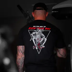 Tactical Operator Skull Tricycle T-Shirt On The Way To Ruin Your Day, Funny Military Dark Humor Graphic Tee, Combat Infantry Meme Shirt, Veteran Gift for Guys, Unisex Casual Wear