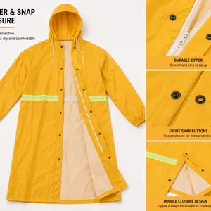 High-Visibility Waterproof Raincoat with Hood for Rainy Days - Durable Lightweight Material, Reflective Safety Stripe, Drawstring Hood, Snap-Button Closure