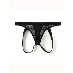 Men's Red Lace Jockstrap - Low-Rise, High-Elasticity, See-Through Design with Floral Pattern, Perfect for Casual Attire, S-M Size, Ideal for Parties, Performances, and Gifts