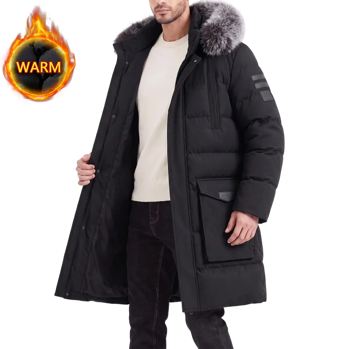 JOGWAVE Men’s Long Hooded Jacket - Winter Outerwear - Hooded Trench Coat - Thick, warm, windproof jacket suitable for outdoor wear in cold weather