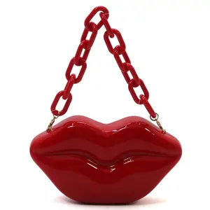 Fashion World Acrylic Hard Case Lips Clutch Crossbody Bag