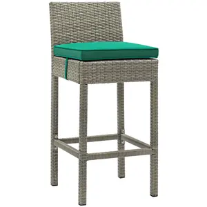 Modway Conduit Outdoor Patio Wicker Rattan Bar Stool in Light Gray Green