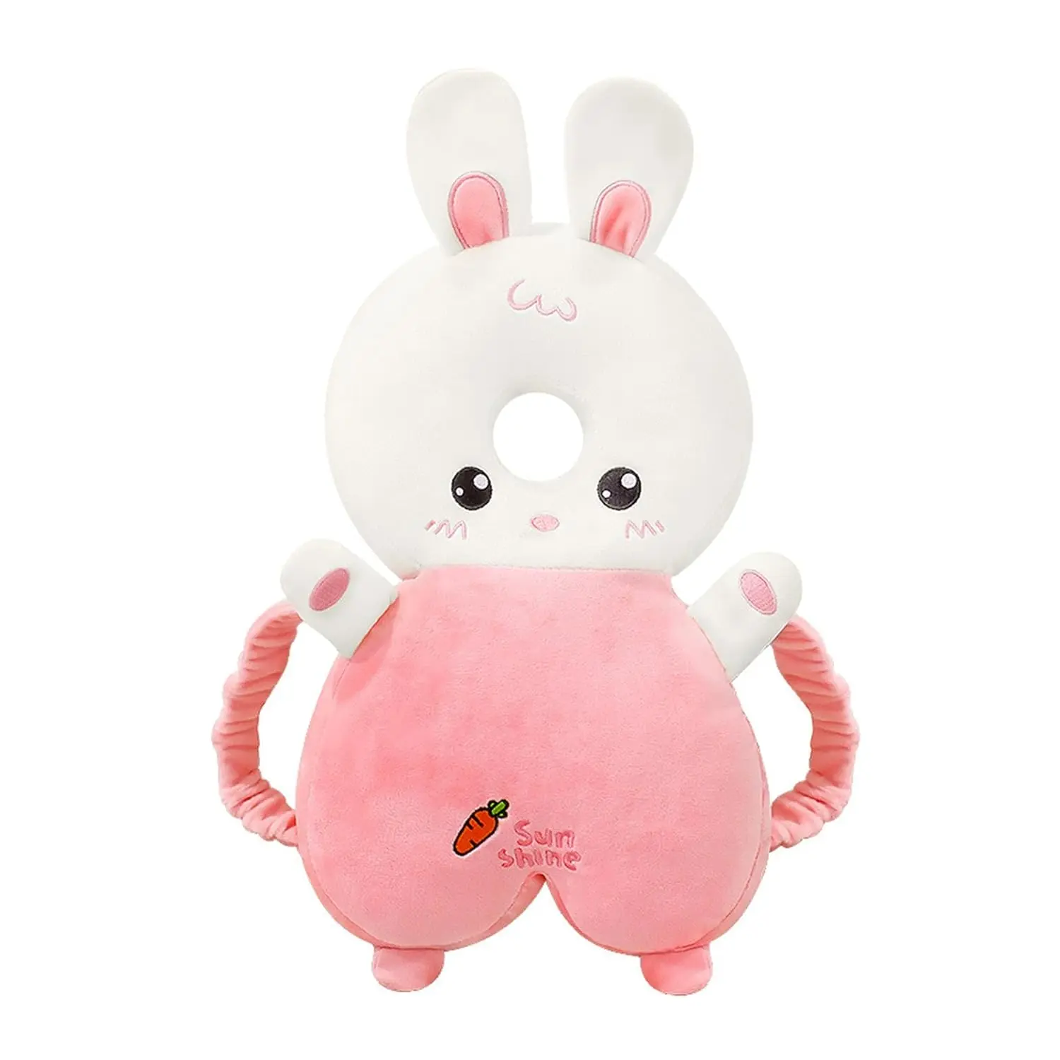 Unisex Baby Head Protection Backpack, Adjustable Straps, Crystal Velvet Impact Cushioning, Customizable Size, Animal Print Playful Safety Pad for Baby Travel Gear (Pink Rabbit)