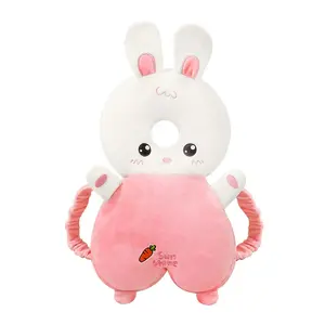 Unisex Baby Head Protection Backpack with Adjustable Straps, Crystal Velvet Soft Comfortable Safety Pad, Customizable Size Cartoon Animal Print Head Protector for Baby Travel Gear (Pink Rabbit)