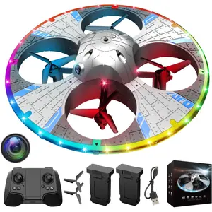 Foam UFO Drone – RC Aircraft with Colorful LED Lights, Auto Hover, 360° Stunt Flips, Toss-to-Fly Feature, Dual Battery Pack