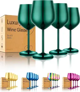 Stainless Steel  Glasses Set of 4 Unbreakable Green  Glass 18 oz  Metal  Goblets for Outdoor, Travel, Camping, Pool, Ideal  for  Lovers