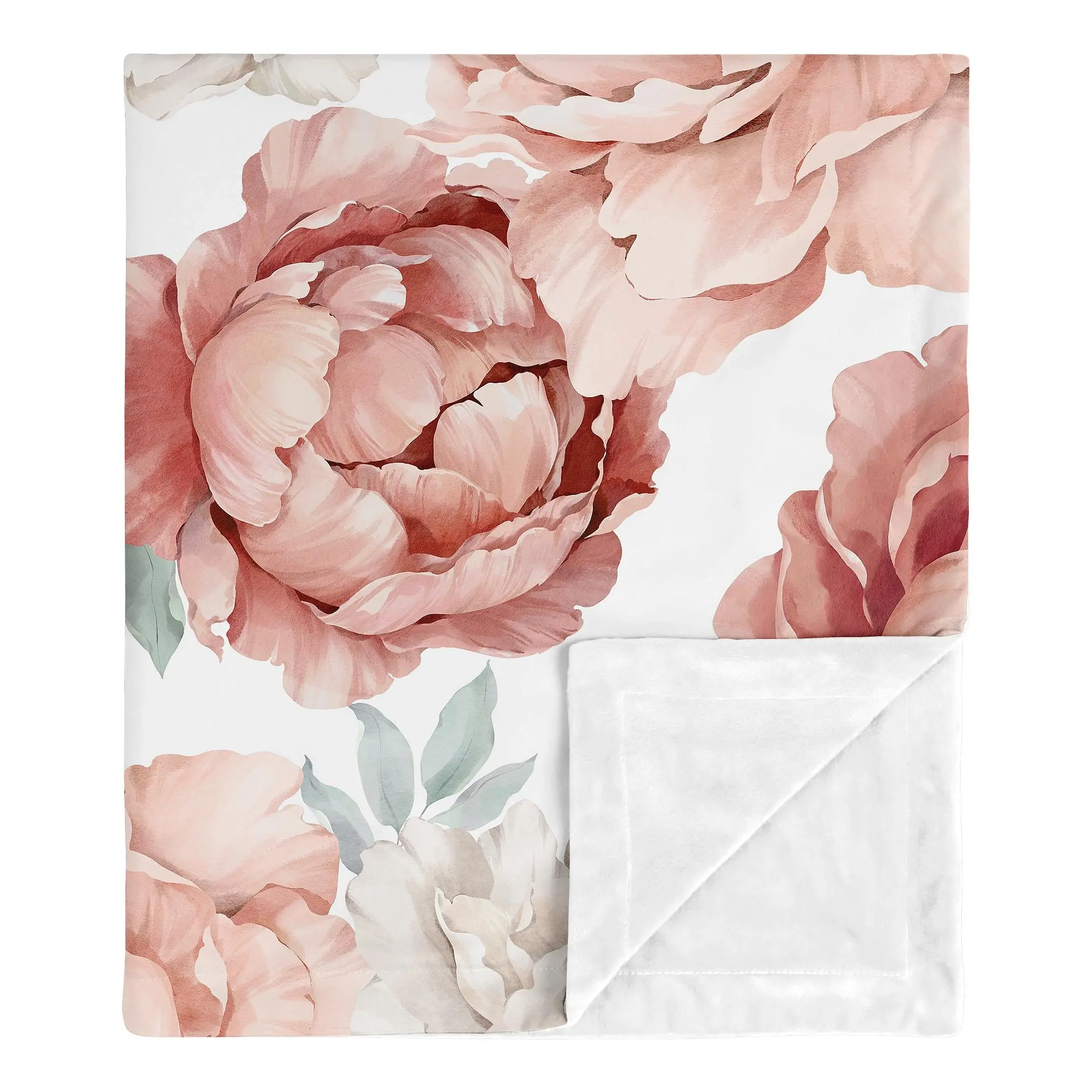 Sweet Jojo Designs Blush Pink Boho Shabby Chic Floral Girl Soft Baby Blanket Receiving Security Stroller Swaddle for Toddler Newborn Infant Kids Travel Minky Off White Bohemian Vintage Flower Elegant