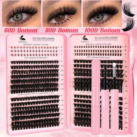 598 PCS 5D DIY Eyelash Extension Kit - Makeup Set with 9mm-18mm D Curl Cluster Lashes, 5mm-7mm Bottom Lashes, Glue, Tweezers, Brush, Storage Book for Daily, Party Use