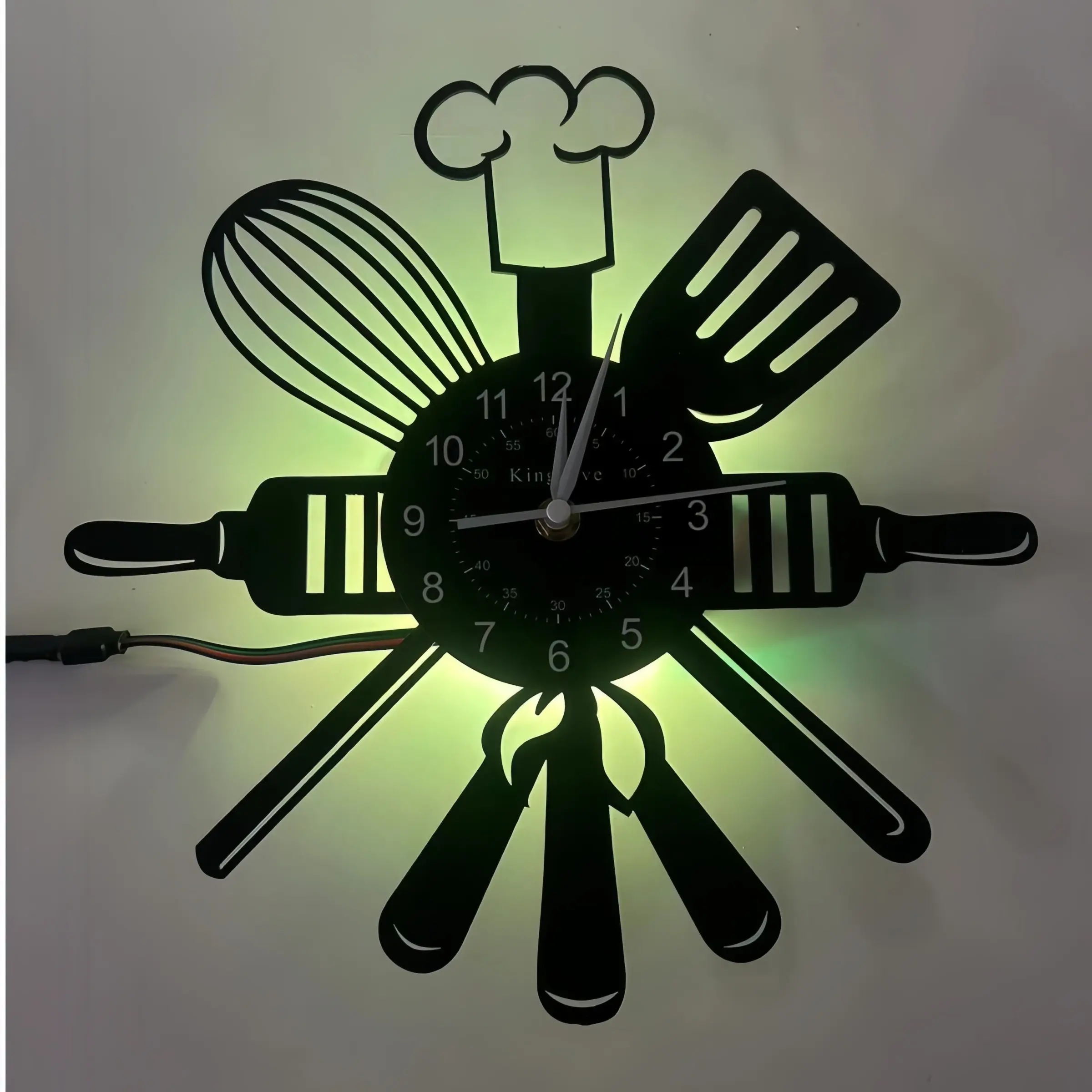 Kitchen Theme Vinyl Wall Clock, Suitable for Living Room Kitchen Bedroom, Fashionable Hanging Clock for Indoor Space Decoration