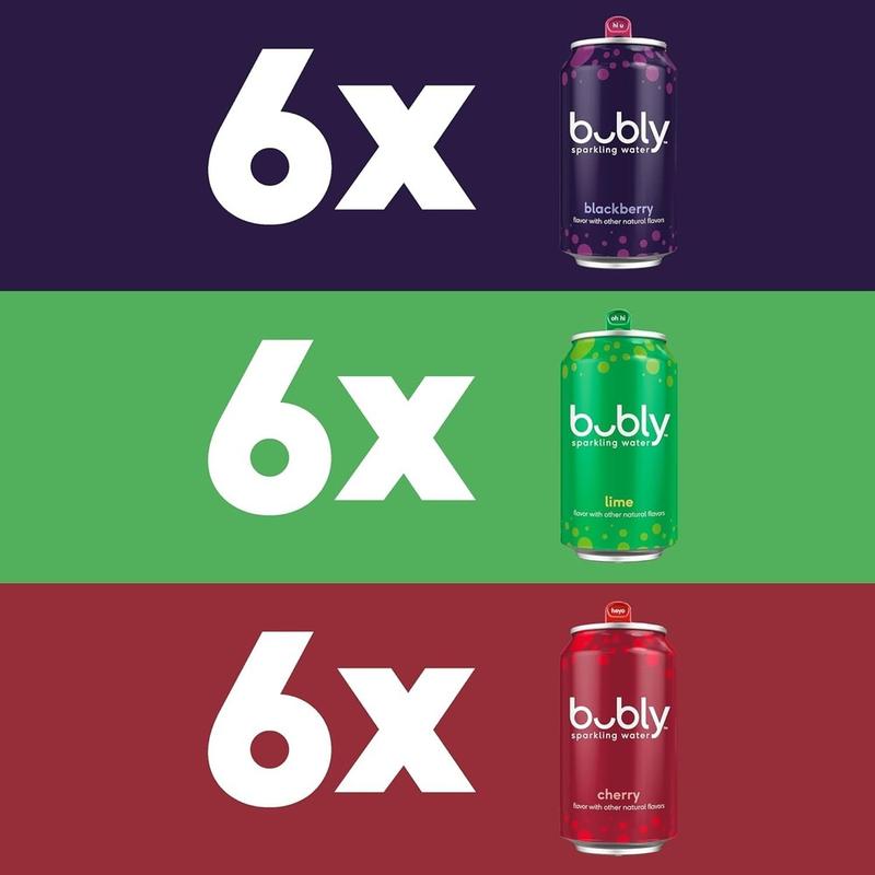 Bubly Sparkling Water, Lime Yours 3 Flavor Variety Pack (Lime, Cherry, Blackberr