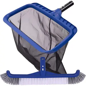 Fine Mesh Pool Skimmer Net & Pool Brush Kit, Durable Pool Cleaning Kit Includes Pool Net Skimmer with Sturdy Frame &17.5" Professional Pool Brush  for Inground Pools & Above Ground Pools