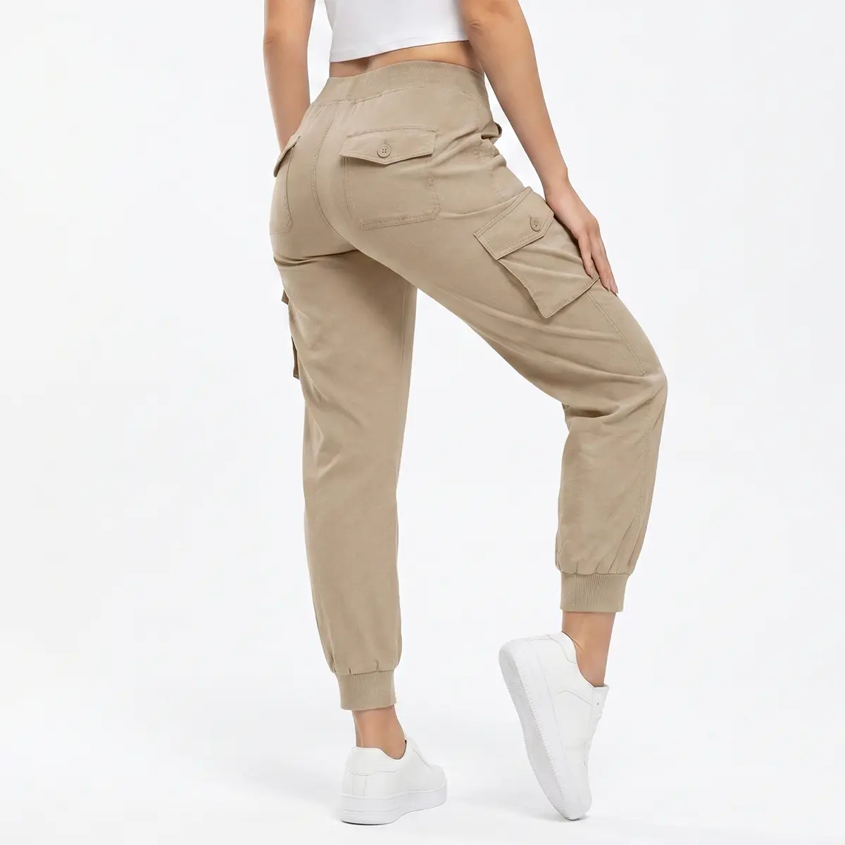 TBMPOY Women Quick Dry Cargo Sweatpants, Lightweight Elastic Waist Hiking Joggers, Multi Pockets Button #outdoorfun Outdoor Travel Casual Pants