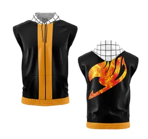 Natsu Dragneel Fairy Tail Sleeveless Hoodie - Medium Fit, High-Performance Polyester, Breathable & Flexible, Anime Design, Eco-Friendly Inks, Unique Original Art