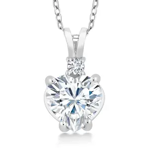 14K White Gold IGI Certified Lab Grown Diamond Heart Pendant Necklace For Women | Heart Shape 2 Ct | F-G Color | VS Clarity | with 18 Inch Chain