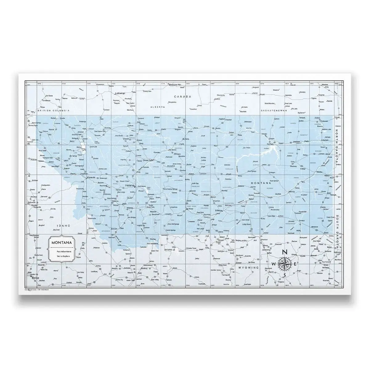 Push Pin Montana Map (Pin Board) - Light Blue Color Splash