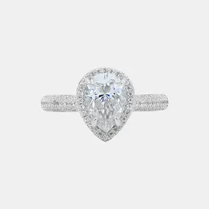 【193】Valentine's Flash 2CT 925 Sterling Silver Pear Halo Paved Synthetic Moissanite Ring