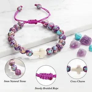 Holiday Cross Women's Bracelet, Handmade White Cross Bracelet, Religious Christian Jewelry Gift