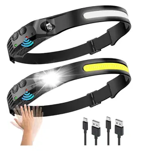 Headlamp Rechargeable 230° Wide Beam Head Lamp LED Light with Motion Sensor for Adults Night Headlamp Flashlight Waterproof Head Light Flashlight for Hiking, Running, Repairing, Fishing, Cycling Camping Essentials, Camping Accessories