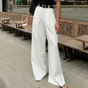 New White High-Waisted Wide-Leg Pants Elegant Commuter Versatile Long Pants 2025 Timeless Photogenic Matching Elegant Matching