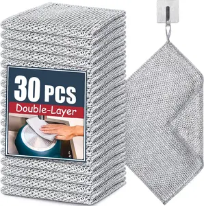 30 count  Upgrade Steel Wire Dishcloth,Double-Layer Steel Wire Cleaning Cloth, Cleaning Non-Scratch Wire Dishcloth Rag for Cookware, Sinks, Dishes, Stove Tops