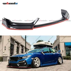 WHEELX Gloss Black Front Bumper Lip Spoiler & Splitter, Red Accent Strips & Dual-Color DRLs Car Accessories for 2016-2021 Honda Civic Hatchback SI (2-Door/4-Door)
