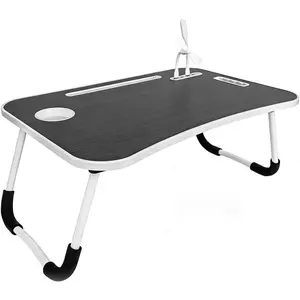 Foldable Laptop Bed Desk with Cup Holder and Fan Slot, Portable Lap Table for Work and Study, 23x15.5x9.65 Inches (Black)