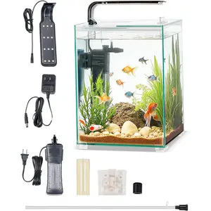 TikTokShopBlackFridayVEVOR Fish Tank Aquarium, 5 Gallon Square Ultra-Clear Glass Starter Smart Tank Adjustable 3 Color Lighting, Self Cleaning System Fishbowl for Freshwater & Saltwater Fish Home, Office, or Pet Use
