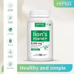 Hi Plus Organic Lion Head Mushroom Supplement Capsules | Natural Superfood to Support Brain Function, Energy and Immune Health | Non-GMO, Vegan, No Additives | 90 Veggie Capsules