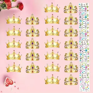 44/66 PCS DIY Crowns Set Tiaras Crown Making Kits 24 Pcs Foam Princess Crown and 20 Sheets Crystal Diamond Sticker for Party Supplies Decoration Birthday Dressing Hat tiktokshopspringglowup