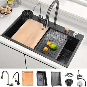 32"x18" Stainless Steel Kitchen Sink With Waterfall Feature - Single Basin, Built-In/Under Countertop Design, Includes Faucet & Accessories Kitchen Faucets For Sinks Kitchen Sink Faucet