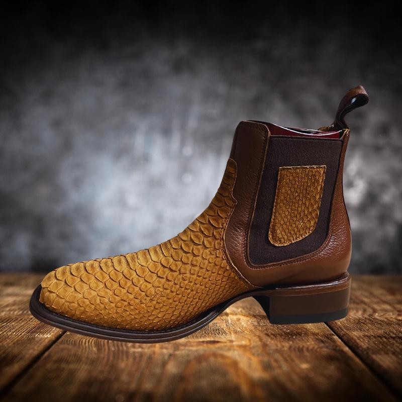 Handcrafted Square Toe Python Short Boot