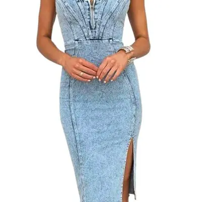 Deandra Denim Stretch Maxi Dress Dark Denim Fashion Nova - TikTok Shop