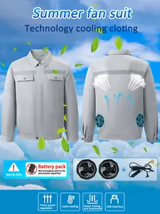 Men's Outdoor Solid Color Casual Workwear Long Sleeve Shirt Fan Cooling Air Conditioning Uniform, Fitted Style, Plain Pattern