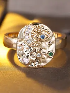 Unique Evil Eye Rings Moon Design- Retro Style Engagement Rings for Women & Girls, Synthetic Zirconia Inlay, Perfect for Weddings & Daily Wear Valentine's Day Gift