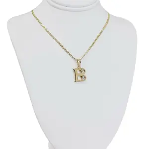 Thin Cuban Chain with Letter B Pendant for Men and Women